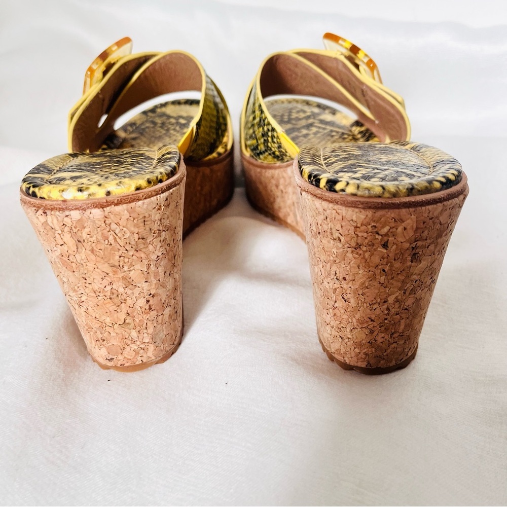 Donald J Pliner Sabrina yellow Python Snake print cork wedge sandals size 8.5 - Picture 6 of 8